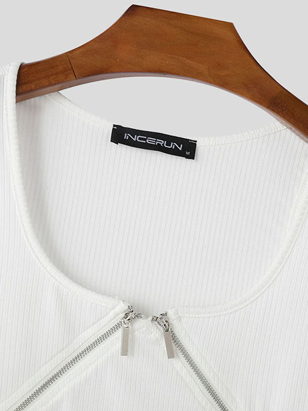 Mens Minimalist Textured Zip-Up Sleeveless Tank SKUL01090