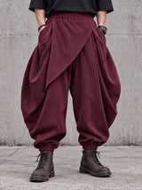 [Pre-order]Men's Avant-Garde Darkwear City Walk Asymmetric Wrap Apron Corduroy Harem Pant SKUL88492