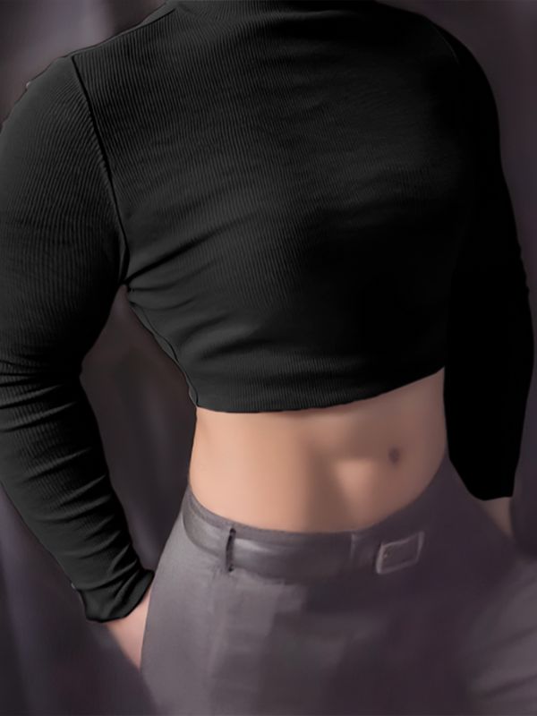 Men's Solid Color Textured Cropped Long Sleeve T-Shirt SKUL28381