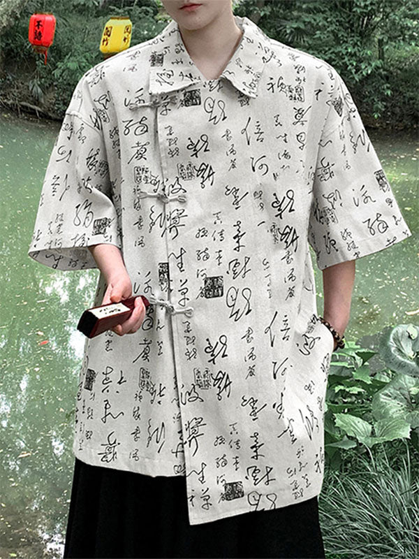 Mens Chinese Character Print Half Sleeve Shirt SKUK69245