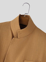 Men's Solid Color Minimalist Stand Collar Long Sleeve Shirt SKUL43669