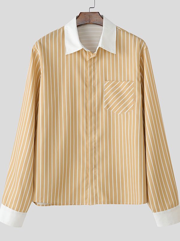 Men's Stripe Contrast Color Long Sleeve Shirt SKUL41195