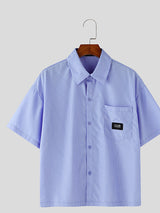 Mens Simple Striped Short Cropped Short Sleeve Shirt SKUL02352