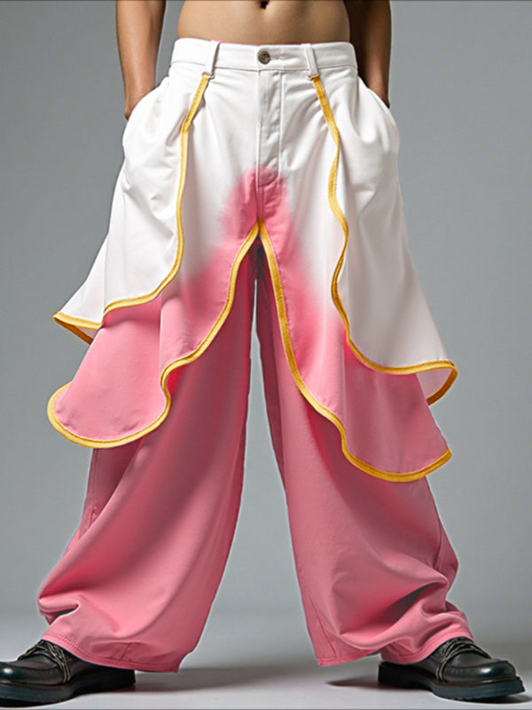 Mens Ruffled Patchwork Gradient Color Pant SKUL24622
