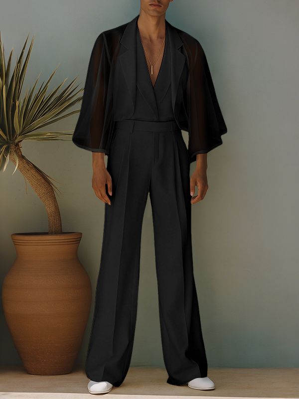 Men's Chiffon Sheer Casual Two Pieces Outfit SKUL36600