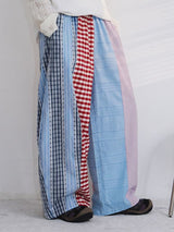 Men's Vintage Japanese Streetwear Patchwork Plaid Wide Leg Balloon Pant SKUL69625