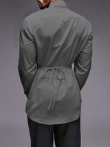 Men's Solid Waist Tie Long Sleeve Shirt SKUL31936
