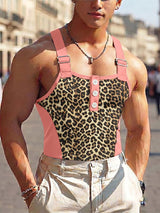Men's Clubwear Leopard Print Color Block Strap Button Tank SKUL73608