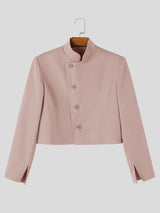 Men's Neo-Chinese Chic Evening Gala Asymmetric Slanted Button Stand Collar Cropped Blazer SKUL85479