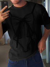 Mens Lace Patchwork Contrast Color Short Sleeve T-Shirt SKUL13959