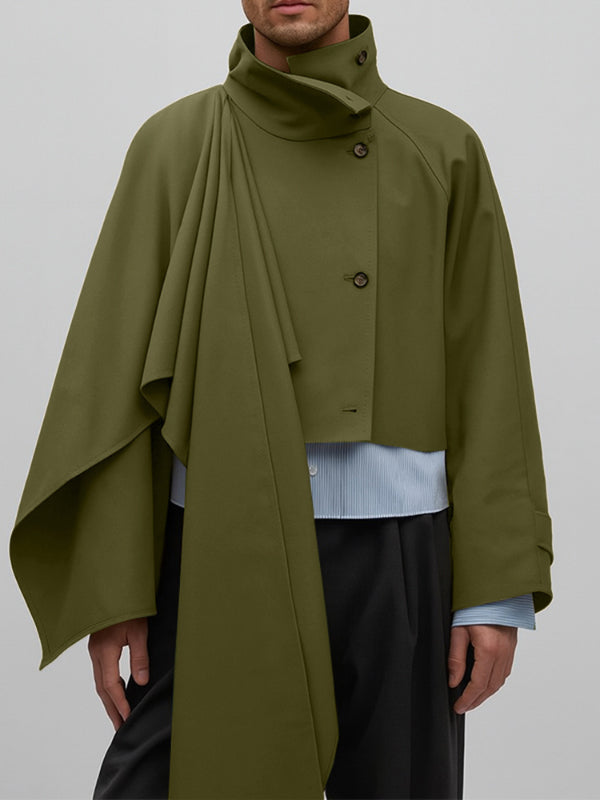 Men's Draped Cape Patchwork Cropped Long Sleeve Blazer SKUL27267