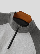 Men's Colorblock Half-Zip Stand Collar Short Sleeve T-Shirt SKUL25104