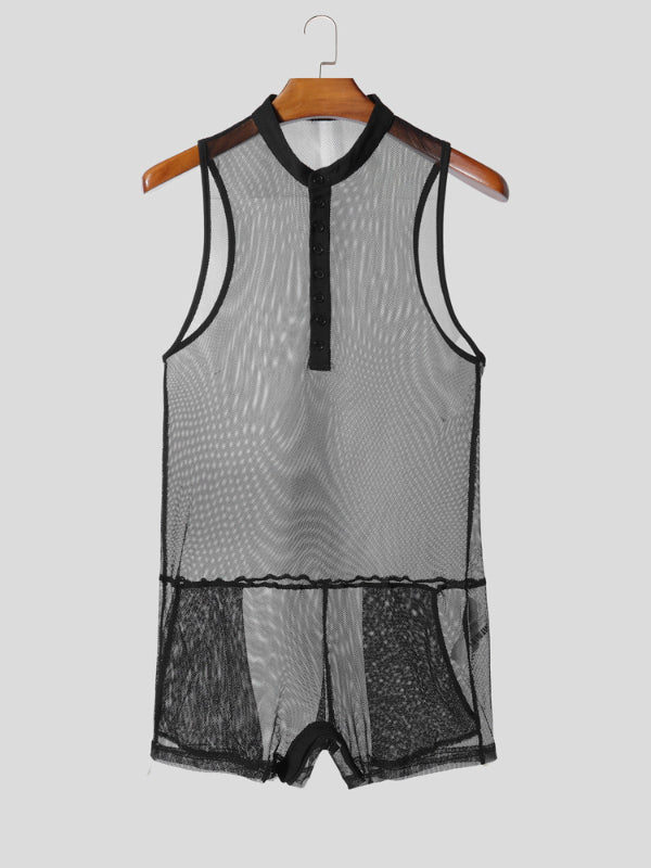 Men's Sheer Mesh Sleeveless Bodysuit SKUL18668