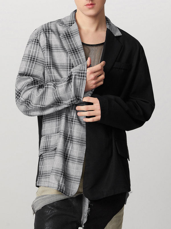 Mens Plaid Patchwork Long Sleeve Blazer SKUK76960