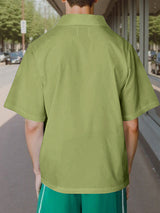 Mens Solid Color Ribbon Patchwork Short Sleeve Shirt SKUL02098