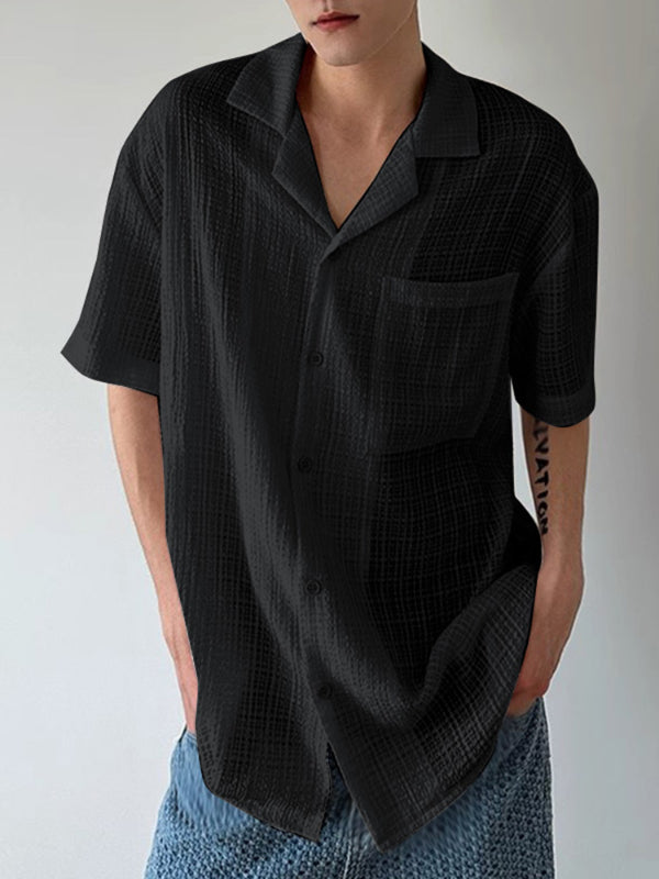 Mens Plaid Textured Short-Sleeve Shirt SKUL15390