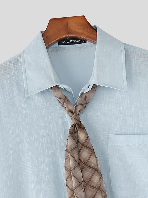 Men's Plaid Tie Chiffon Long Sleeve Shirt SKUL39907