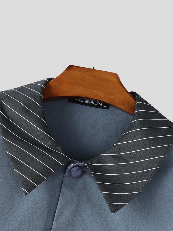 Men's Striped Lapel Cropped Long Sleeve Jacket SKUL37255