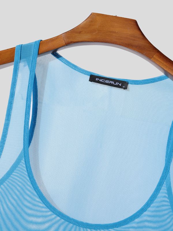 Men's Semi-Sheer Fine Mesh Low Neck Tank SKUL42804