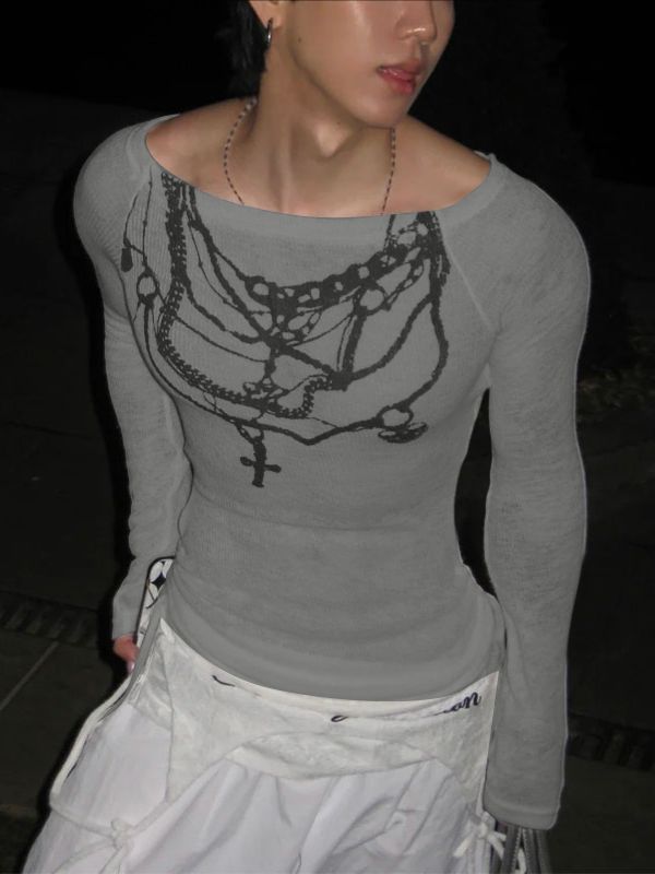 Men's Chain Print Long Sleeve T-Shirt SKUL35055