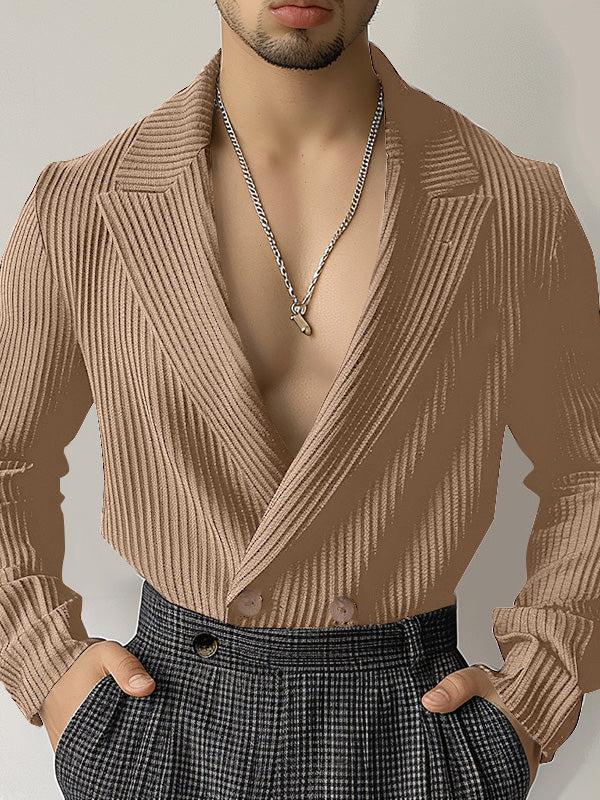 Mens Striped Deep V-Neck Long-Sleeve Blazer SKUK72734