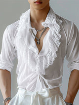 Mens Lace Ruffle Trim Design Long Sleeve Shirt SKUK73661