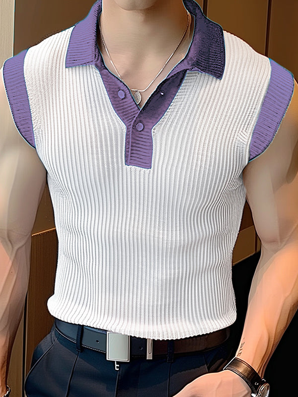 Mens Knit Textured Polo Collar Sleeveless Vest SKUK53556