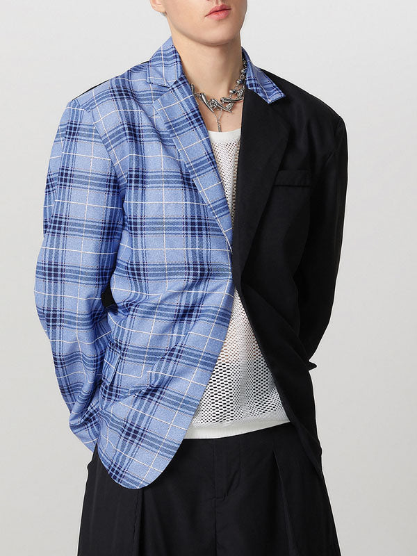Mens Plaid Patchwork Long Sleeve Blazer SKUK76960