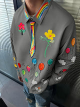 Men's Fun Crayon Print Long Sleeve Shirt SKUL41205