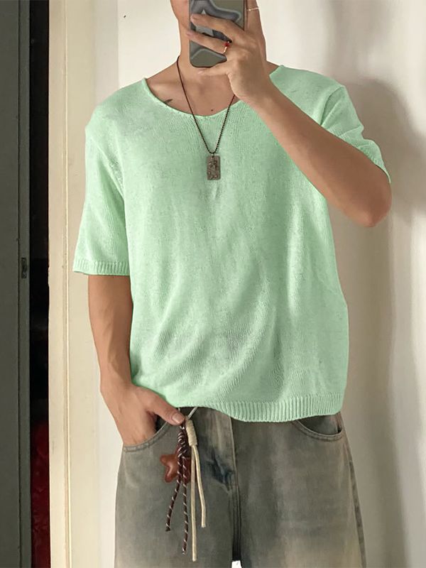 Men's Solid Color Textured Semi Sheer Short Sleeve T-shirt SKUL54745