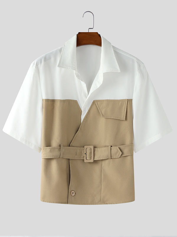 Men's Fake Two Piece Color Block Short Sleeve Shirt SKUL18659