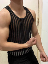 Mens Striped Mesh See Through Sleeveless Vest SKUK35601