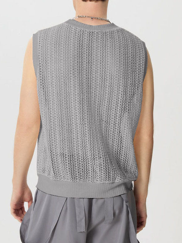 Mens Hollow Out Crew Neck Sleeveless Vest SKUK05910