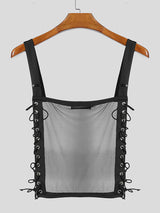 Men's Sheer Mesh Drawstring Cropped Tank SKUL12253