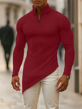 Men's Solid Color Irregular Hem Long Sleeve T-Shirt SKUL28502