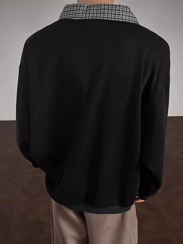 Men's Faux Two-Piece Plaid Long Sleeve Sweatshirt SKUL35129