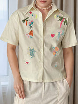 Mens Fun Embroidered Short Sleeve Shirt SKUL12830