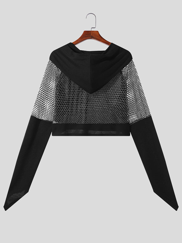 Mens Mesh Patchwork Hooded Crop Top SKUK35598