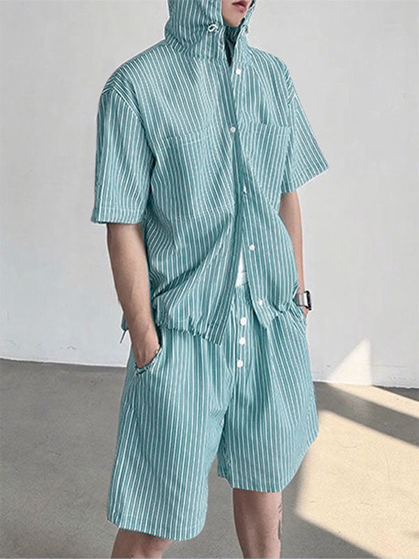 Mens Striped Hooded Casual Two Pieces Outfit SKUL17852