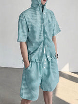 Mens Striped Hooded Casual Two Pieces Outfit SKUL17852