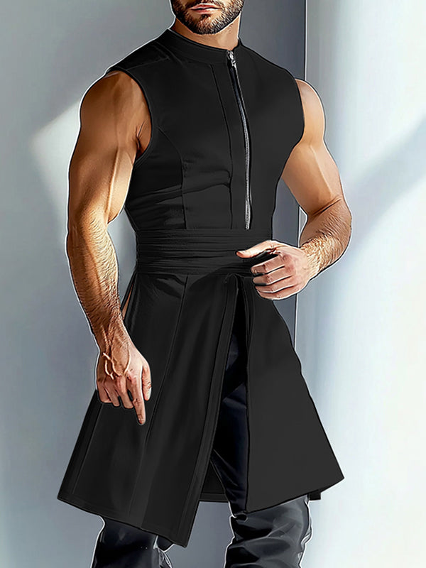 Mens Solid Color Long Hem Zipper Sleeveless Tank SKUL06341