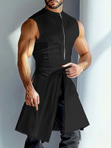 Mens Solid Color Long Hem Zipper Sleeveless Tank SKUL06341