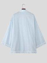 Men's Modern Neo-Chinese Deconstructed Fringe Hem Relaxed Kimono Cardigan SKUL72501