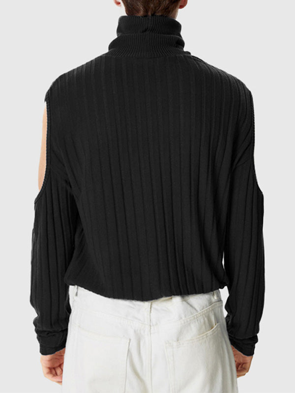 Mens Solid Color Deconstructed Textured Sweater SKUK72500