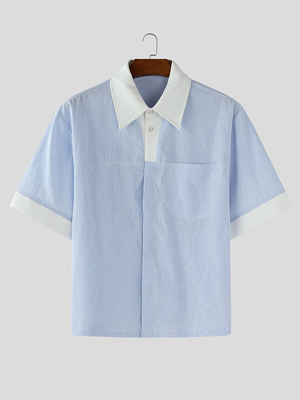 Men's Striped Color Block Short Sleeve Shirt SKUL23655