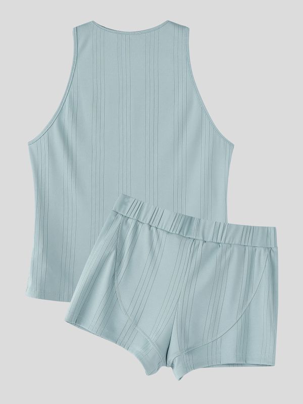 Men's Cozy Loungewear Ribbed Knit Two Pieces Outfit SKUL72436