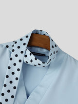 Men's Avant-Garde Minimalist Wide Sleeve Polka Dot Scarf Button-Up Shirt SKUL69365