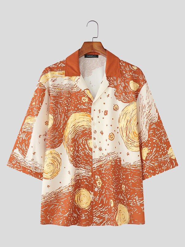 Men's Starry Print Short Sleeve Shirt SKUL17015