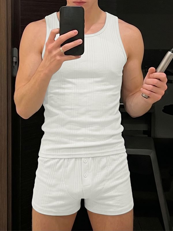 Men's Cozy Loungewear Ribbed Knit Two Pieces Outfit SKUL72436