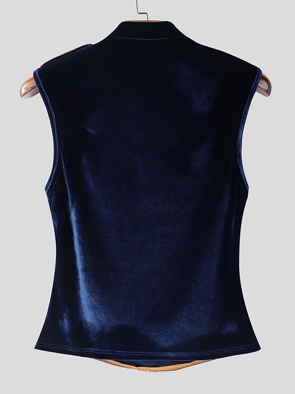 Men's Velvet Contrast Trim Button Tank SKUL49857